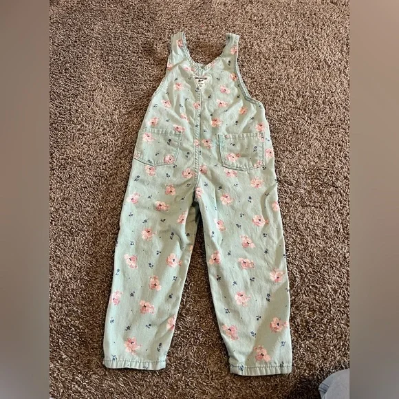 OshKosh B'gosh Mint Floral Overalls - Picture 3 of 4
